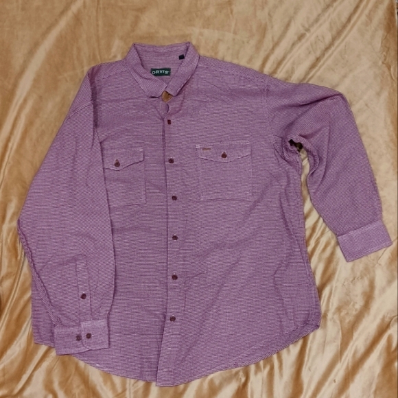 Orvis Shirt Mens 2XL XXL Burgundy White Check Plaid Flannel Outdoors Work Fall - Picture 2 of 5